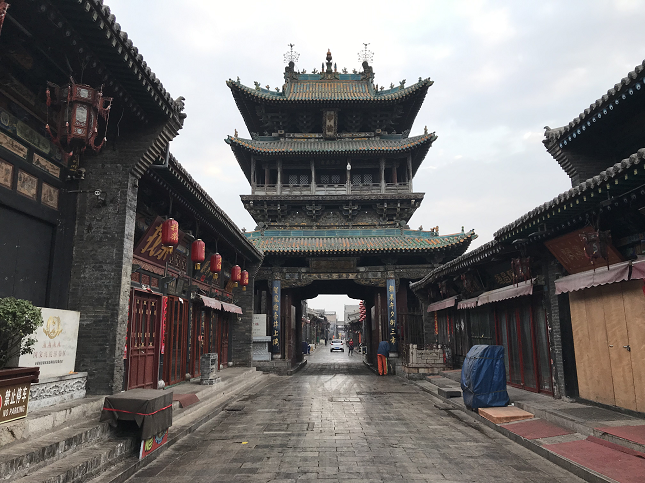 平遥古城 人のいない古い町並み 早朝 タイムスリップ Pingyao old-town Early-Morining-Sight 市楼 City-Tower